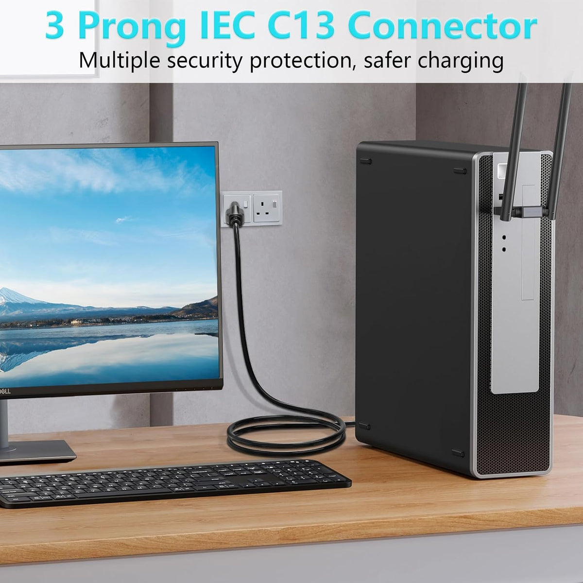 10FT 18 AWG Power Cable NEMA 5-15P to IEC320C13 for Computer Compatibility