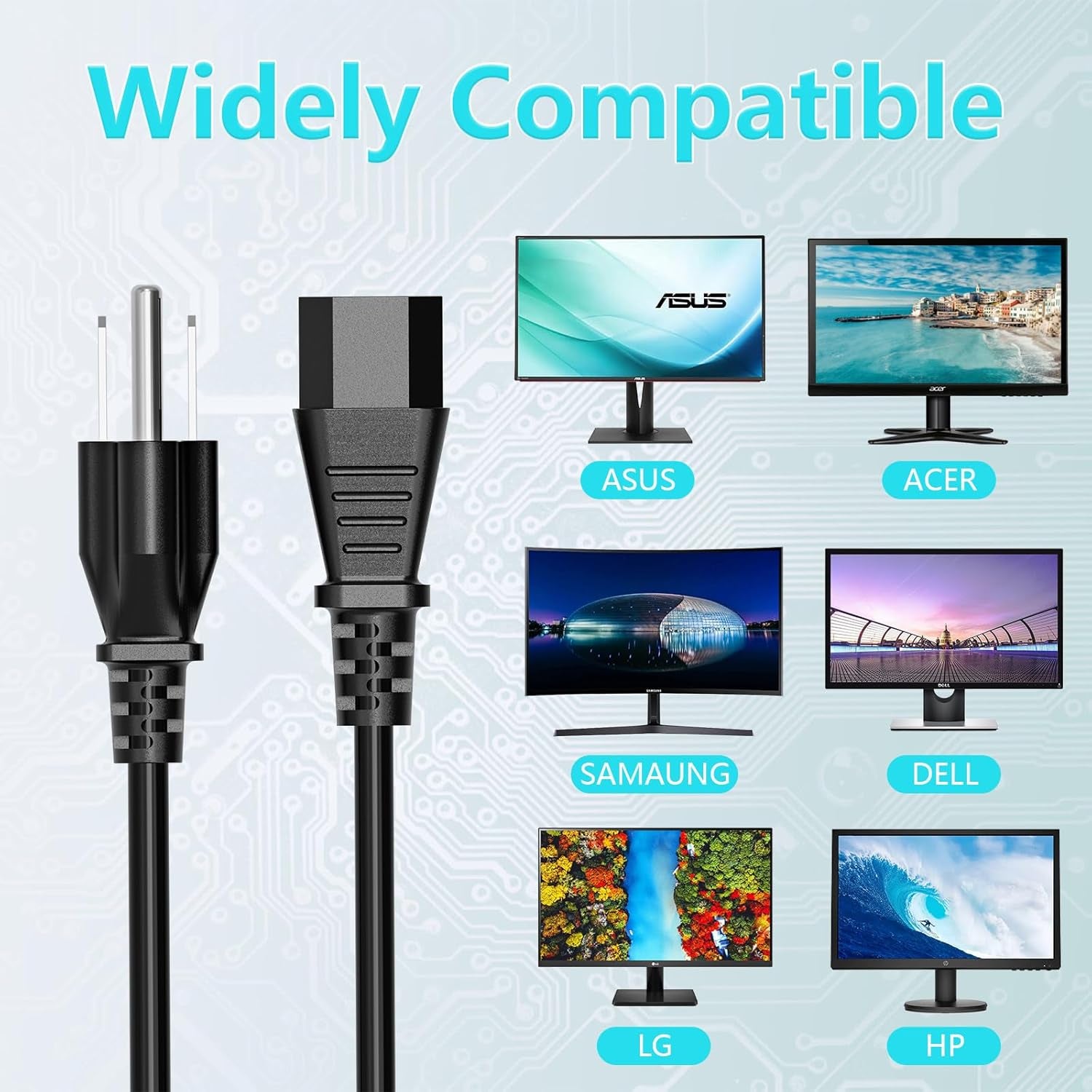 10FT 18 AWG Power Cable NEMA 5-15P to IEC320C13 for Computer Compatibility