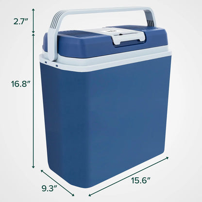 24L Portable Thermoelectric Cooler and Warmer, 12V with Handle – Blue