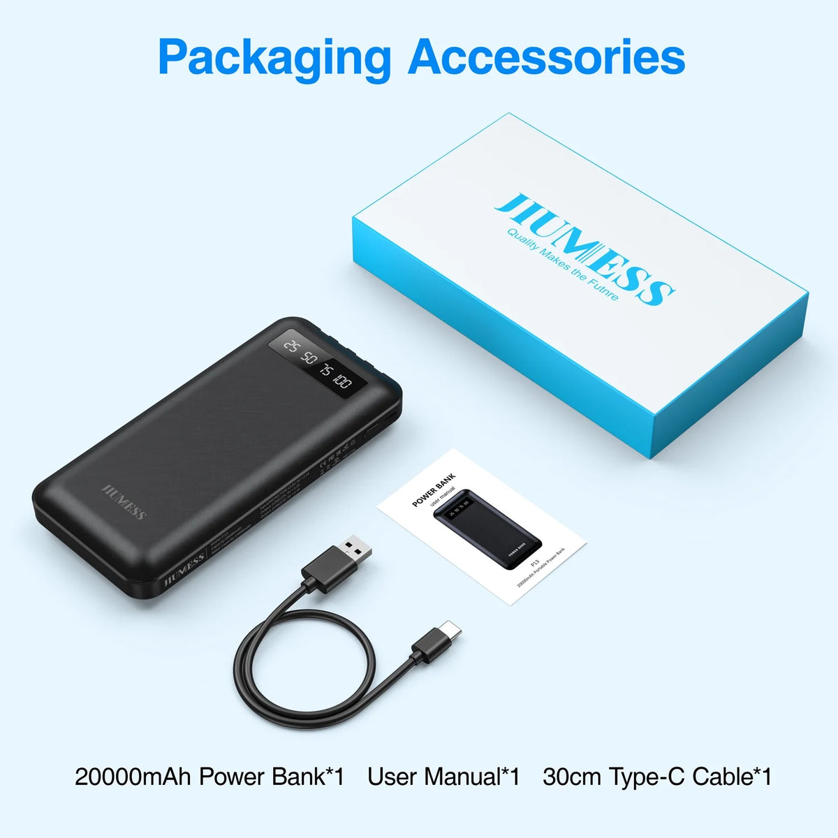 20,000mAh Portable Power Bank Charger with Cables for iPhone and Android Devices