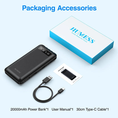 20,000mAh Portable Power Bank Charger with Cables for iPhone and Android Devices