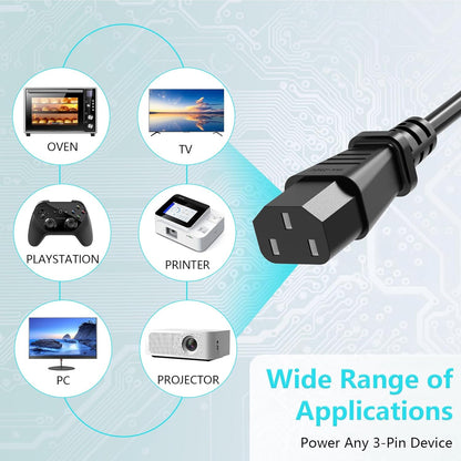10FT 18 AWG Power Cable NEMA 5-15P to IEC320C13 for Computer Compatibility