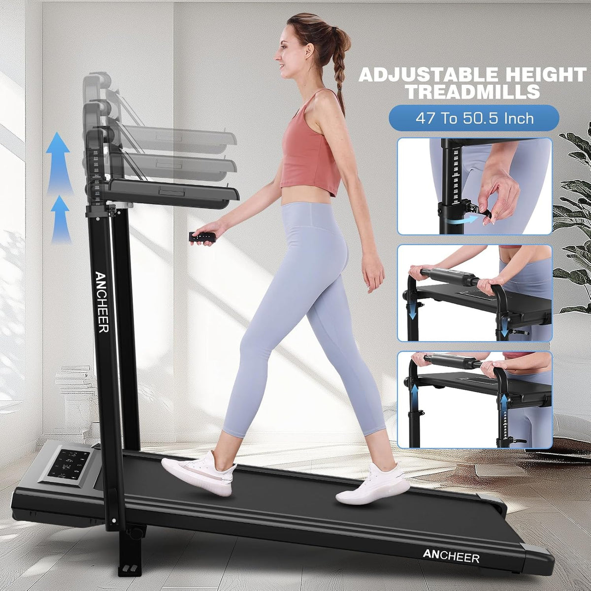 Height-Adjustable Desk Treadmill with 15% Incline for Home Office Workout