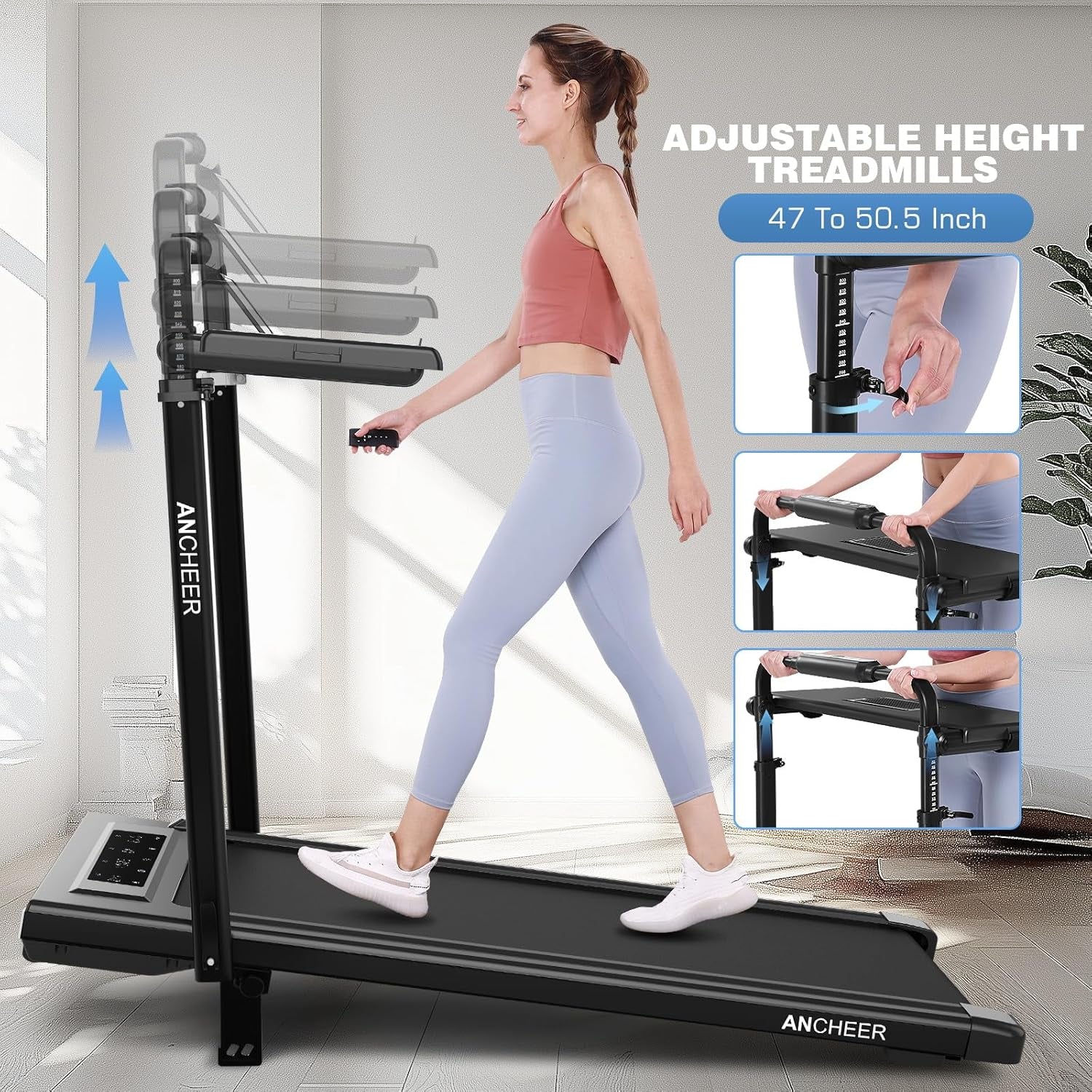 Height-Adjustable Desk Treadmill with 15% Incline for Home Office Workout