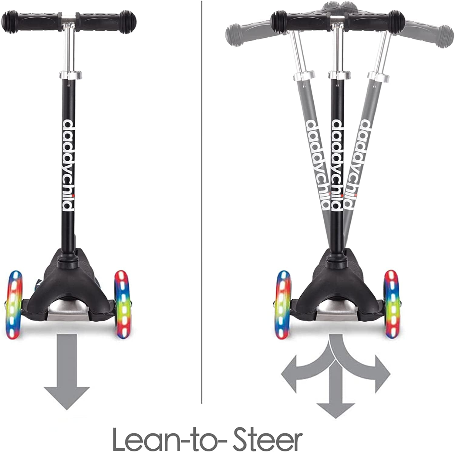 3-Wheel Kick Scooter for Kids Ages 3-8 Lean-To-Steer Toddler Scooter with Extra Wide Light up Wheels, 4 Adjustable Heights, Foldable Scooters for Boys & Girls, Max Weight 110Lbs