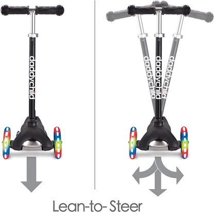 3-Wheel Kick Scooter for Kids Ages 3-8 Lean-To-Steer Toddler Scooter with Extra Wide Light up Wheels, 4 Adjustable Heights, Foldable Scooters for Boys & Girls, Max Weight 110Lbs
