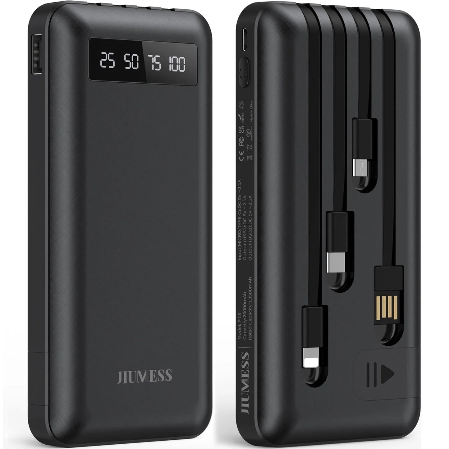 20,000mAh Portable Power Bank Charger with Cables for iPhone and Android Devices