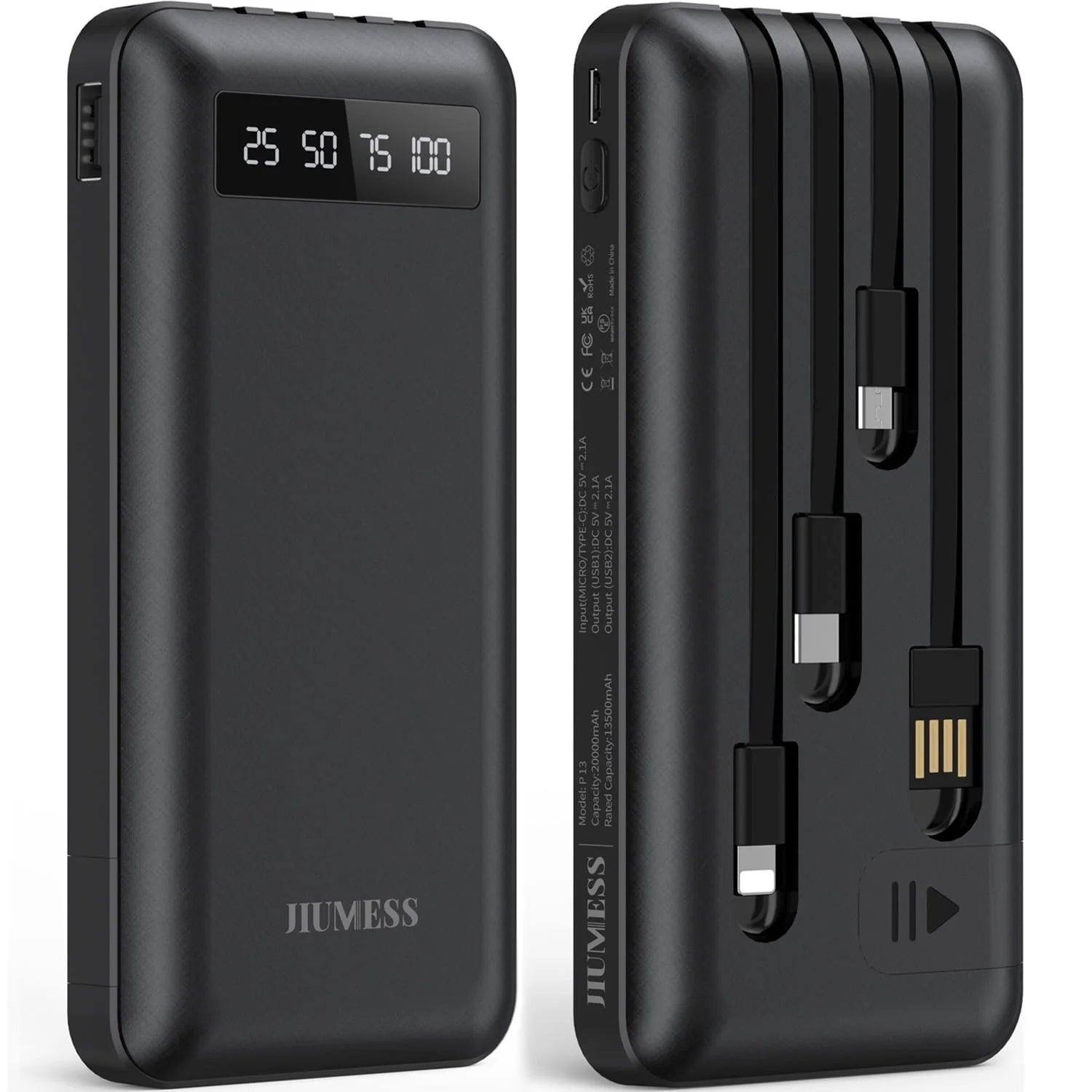20,000mAh Portable Power Bank Charger with Cables for iPhone and Android Devices
