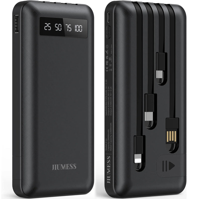20,000mAh Portable Power Bank Charger with Cables for iPhone and Android Devices
