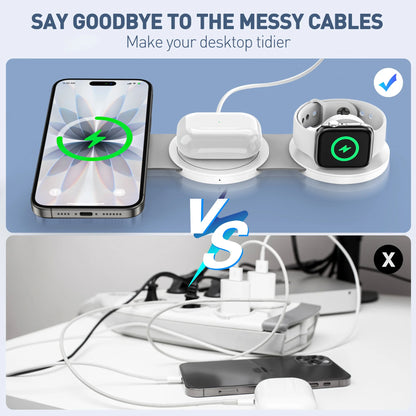 3-in-1 Wireless Charging Station for iPhone Devices - 15W Fast Charger Stand Compatible with iPhone 16/15/14/13/12 Pro Max, AirPods 3/2/Pro, and Apple Watch Series 9/8/7/6/SE/5/4