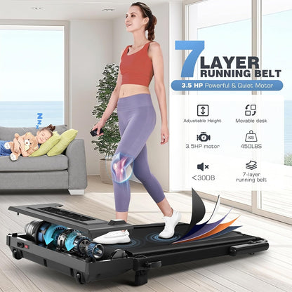 Height-Adjustable Desk Treadmill with 15% Incline for Home Office Workout