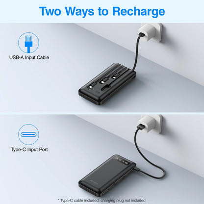 20,000mAh Portable Power Bank Charger with Cables for iPhone and Android Devices