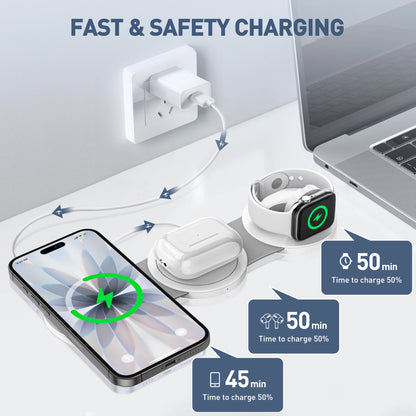 3-in-1 Wireless Charging Station for iPhone Devices - 15W Fast Charger Stand Compatible with iPhone 16/15/14/13/12 Pro Max, AirPods 3/2/Pro, and Apple Watch Series 9/8/7/6/SE/5/4