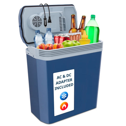 24L Portable Thermoelectric Cooler and Warmer, 12V with Handle – Blue