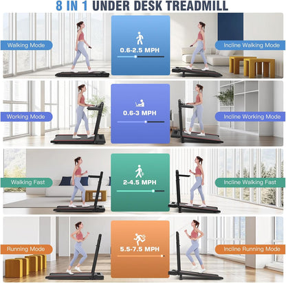 Height-Adjustable Desk Treadmill with 15% Incline for Home Office Workout