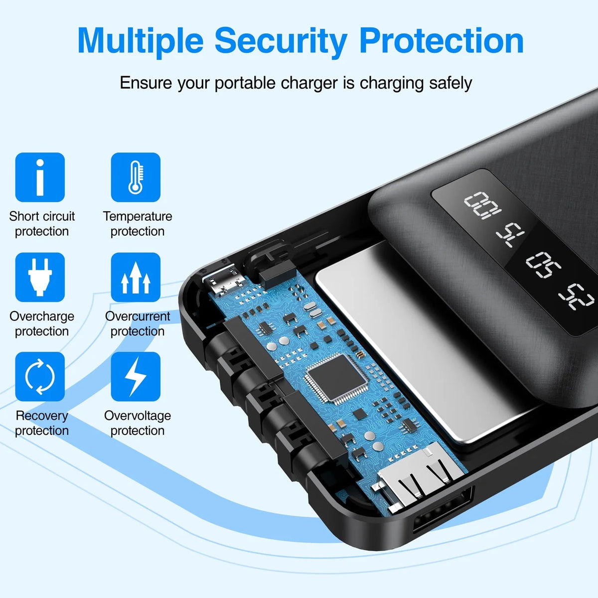 20,000mAh Portable Power Bank Charger with Cables for iPhone and Android Devices
