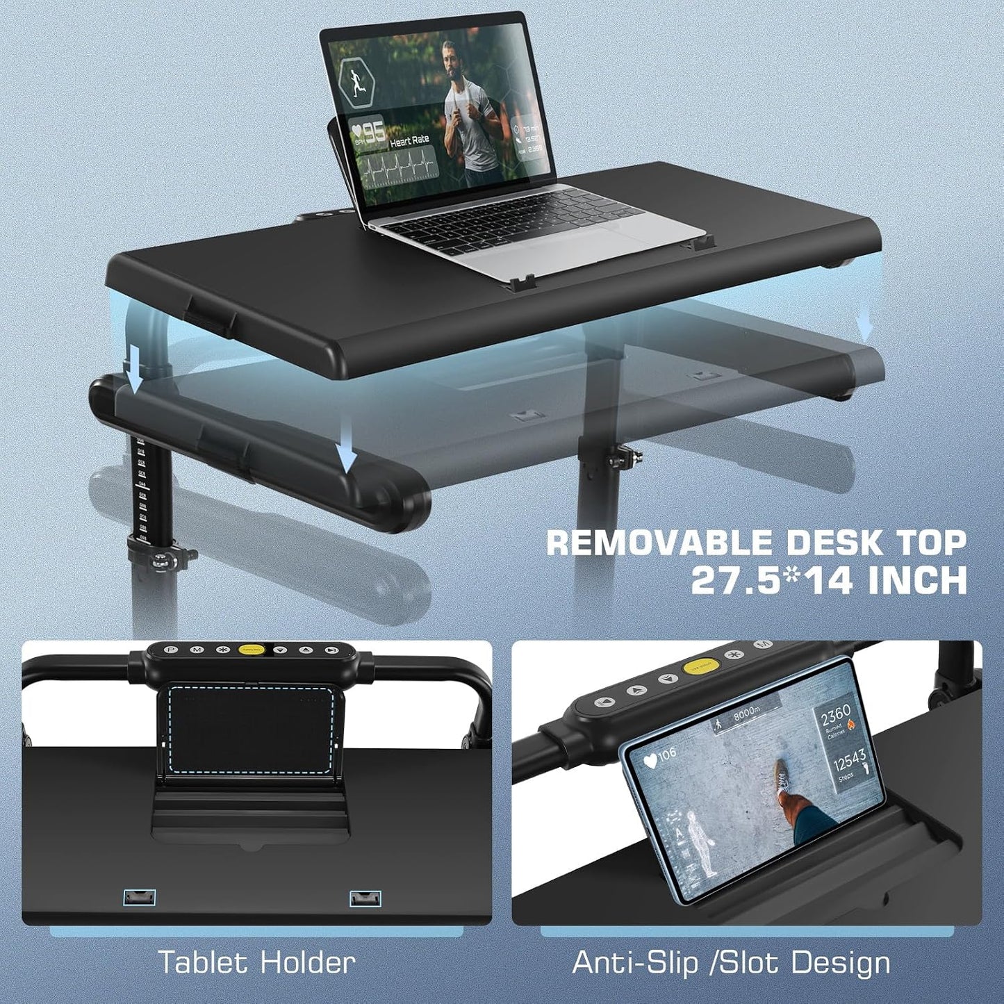 Height-Adjustable Desk Treadmill with 15% Incline for Home Office Workout
