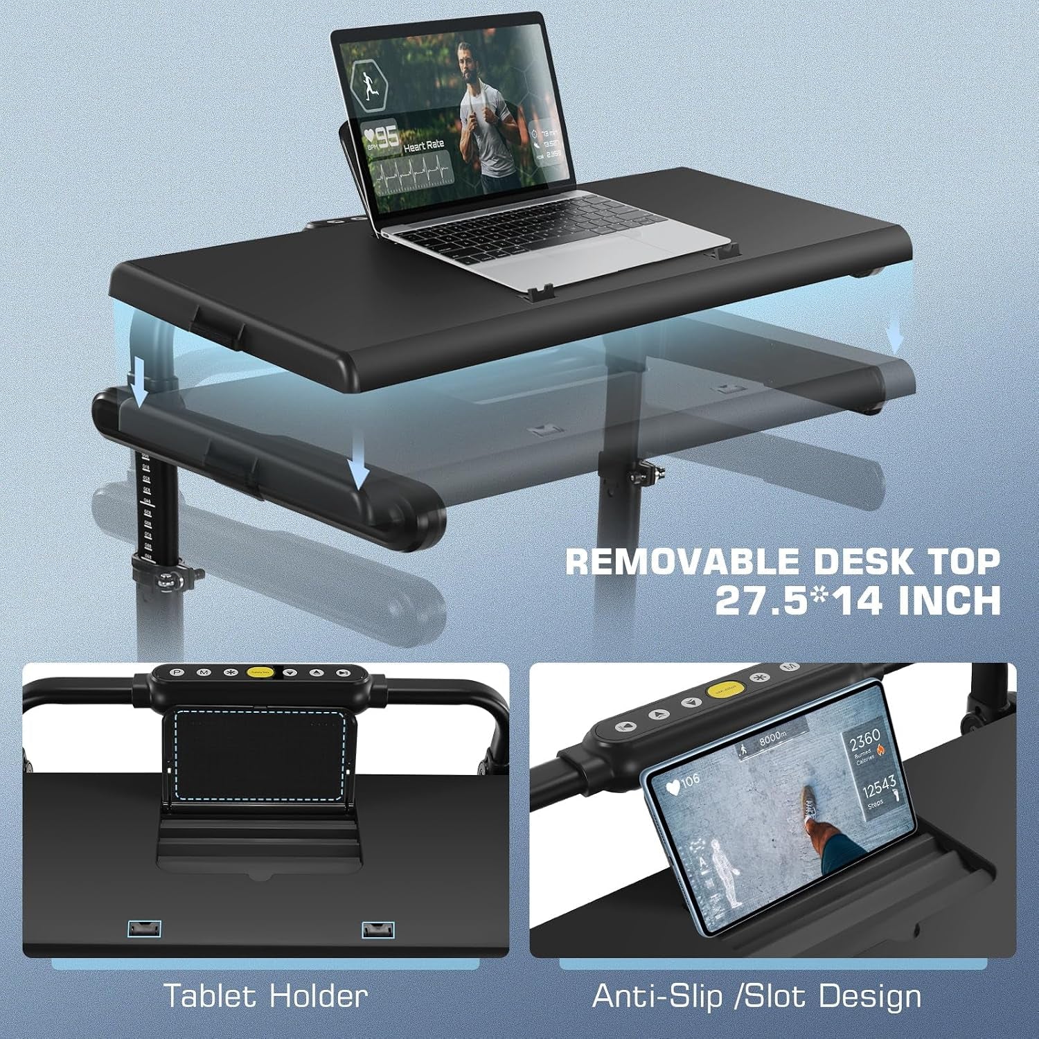 Height-Adjustable Desk Treadmill with 15% Incline for Home Office Workout