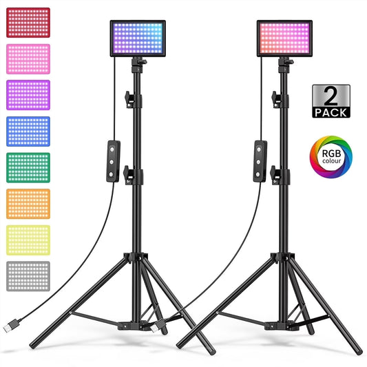 Professional LED Video Light Kit - Duo Pack with Dimmable Remote Control, Tripods, 10 Brightness Levels, 9 Color Filters, USB Powered for YouTube and TikTok Content Creation