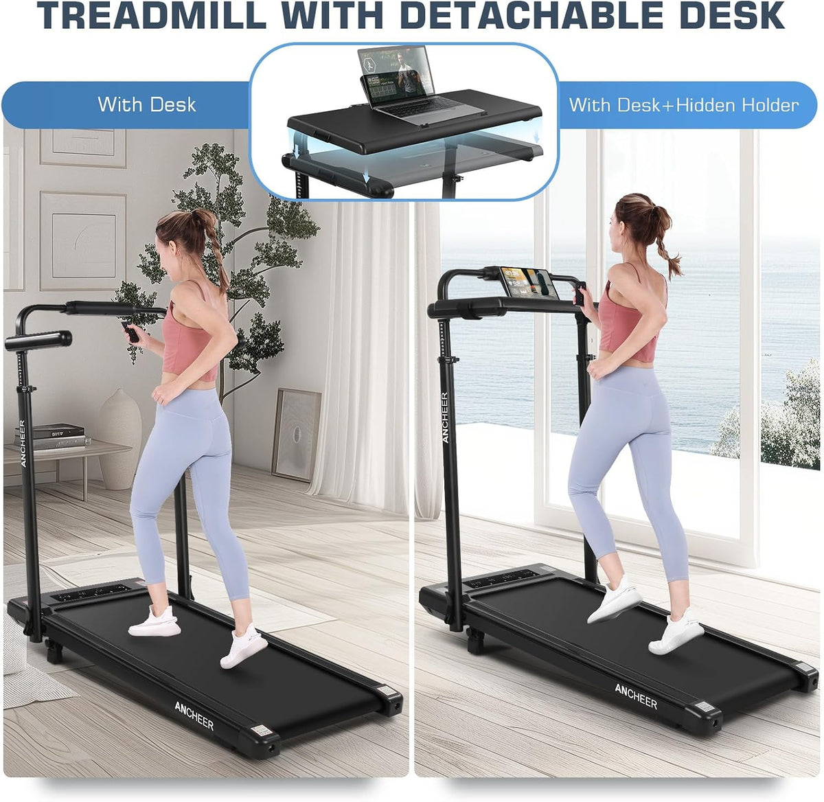 Height-Adjustable Desk Treadmill with 15% Incline for Home Office Workout