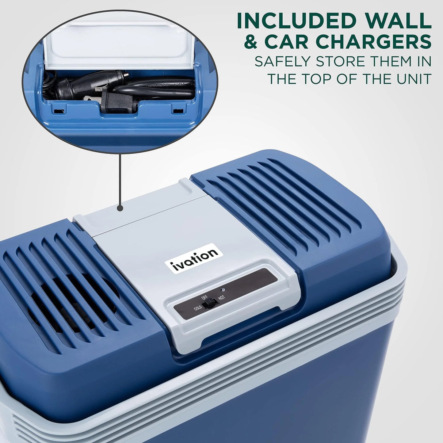24L Portable Thermoelectric Cooler and Warmer, 12V with Handle – Blue