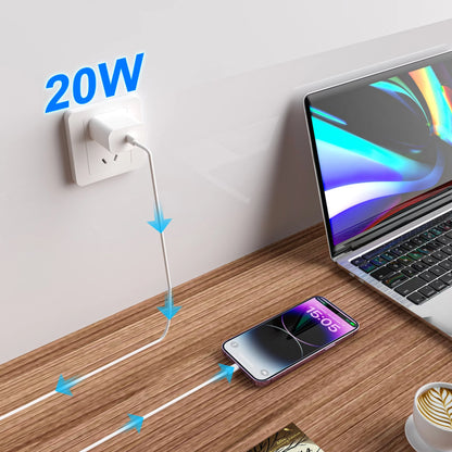 20W Dual-Pack Type C Charger with 6Ft USB-C Cable, PD Fast Charging Compatible with iPhone, iPad, and iPod