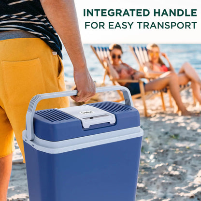 24L Portable Thermoelectric Cooler and Warmer, 12V with Handle – Blue