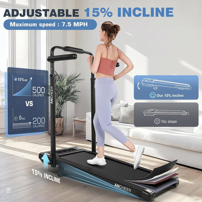 Height-Adjustable Desk Treadmill with 15% Incline for Home Office Workout